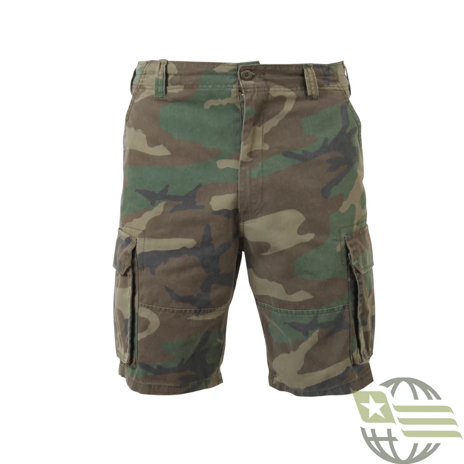 Woodland Camo Vintage Paratrooper, Six Pockets, Zipper Fly - Cargo Shorts 3 Woodland Camo Vintage Paratrooper, Six Pockets, Zipper Fly - Cargo Shorts
