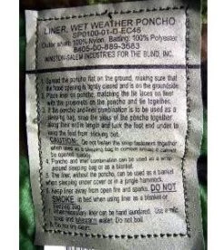 Used US GI Military Surplus Woodland Camo Poncho Liner -GI - Army Issue Surplus Store poncho liner label