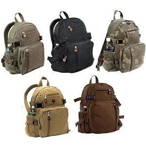 Mini Vintage Compact Canvas Military Style Backpack 3 Mini Vintage Compact Canvas Military Style Backpack